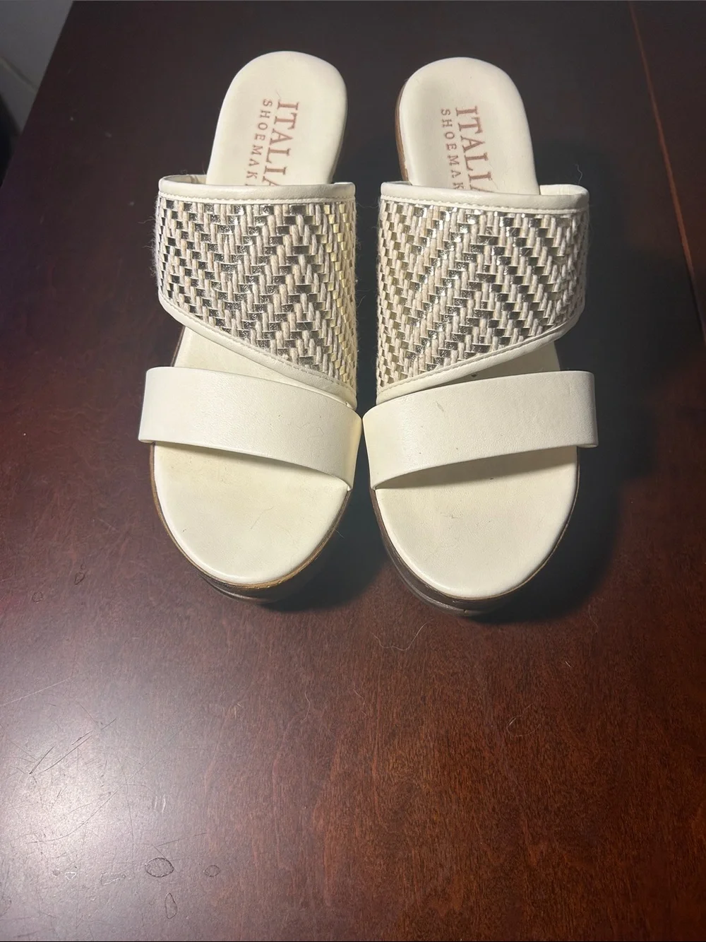 Italian Shoemakers Cream Woven Strap Slide Sandals